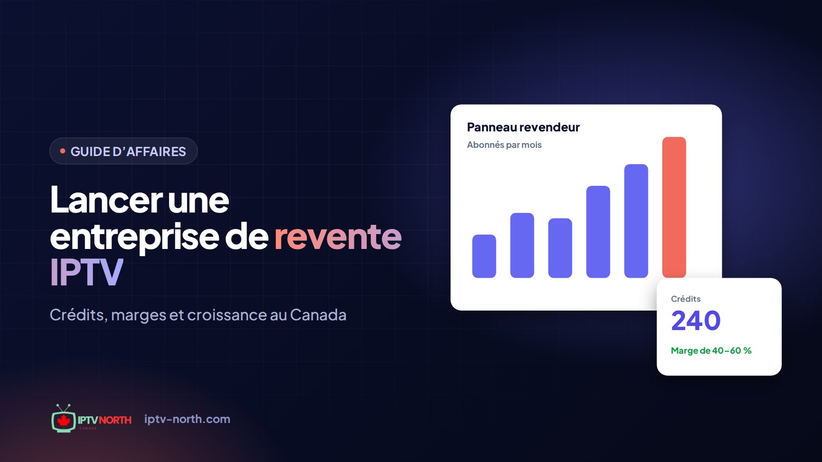 Revendeur IPTV au Canada qui gère des comptes clients sur un portable avec une télé en diffusion en arrière-plan