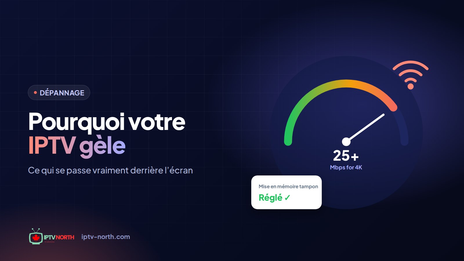 Illustration schématique d'un flux en direct qui voyage du serveur à la télé, expliquant les causes de la mise en mémoire tampon IPTV