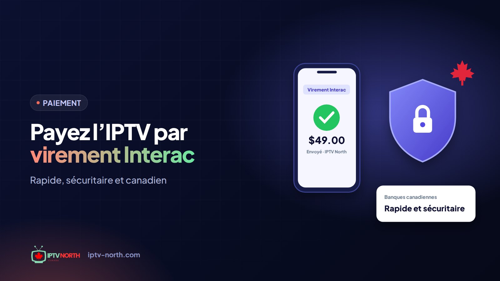 Application bancaire sur un téléphone intelligent qui envoie un virement Interac pour payer un abonnement IPTV au Canada